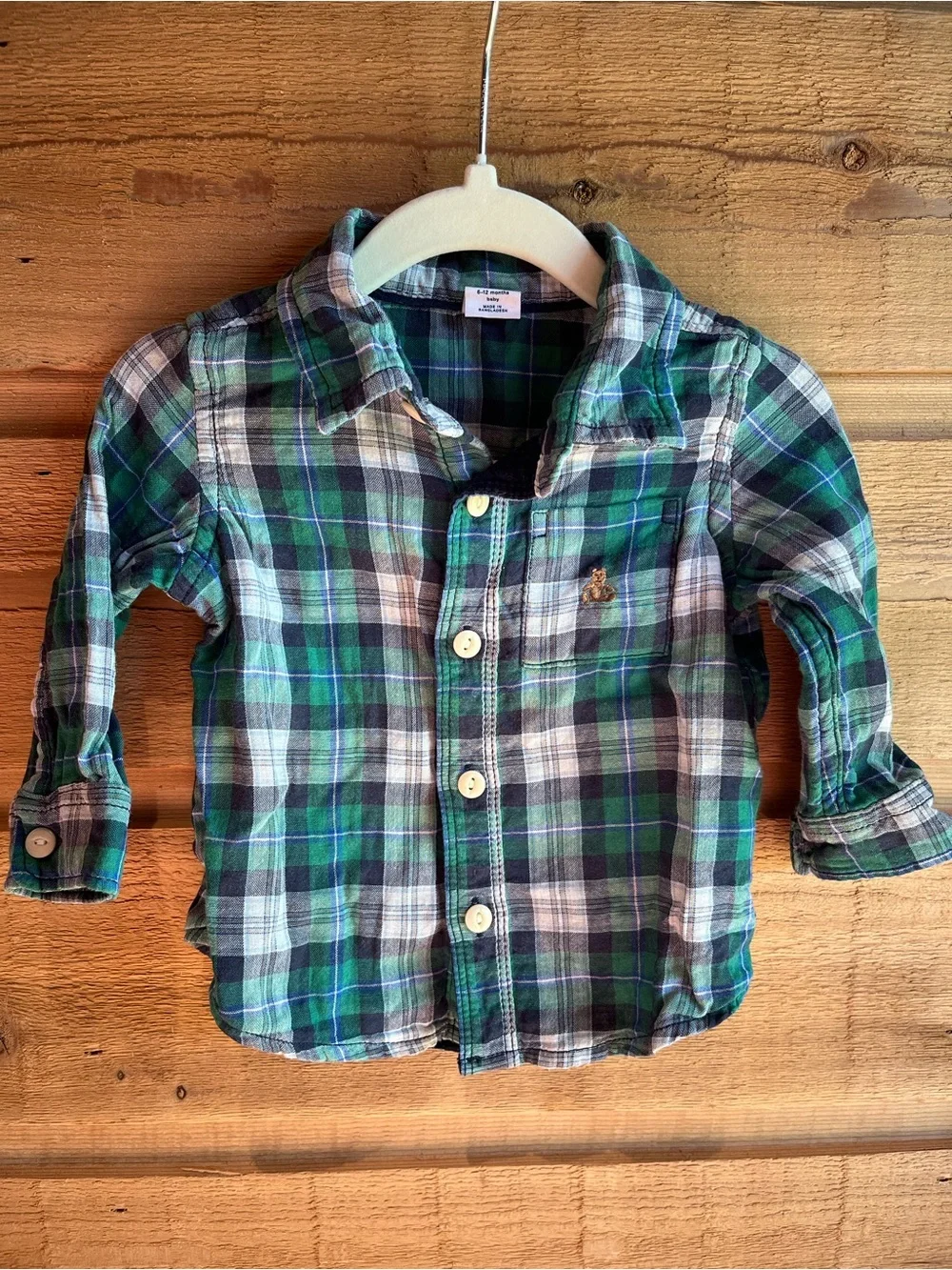 GAP - Kids Baby Green and Navy Plaid Button-Up Shirt